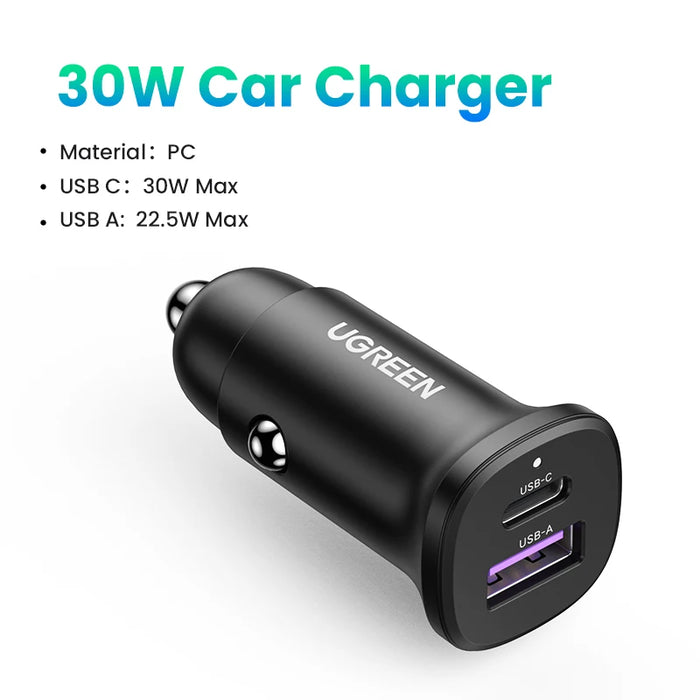 UGREEN 30W USB C Car Charger PD3.0 5A For iPhone 15 Samsung Galaxy S24 Xiaomi Fast Charging Quick Charge 4.0 USB C Car Charger 30W PVC Black CHINA