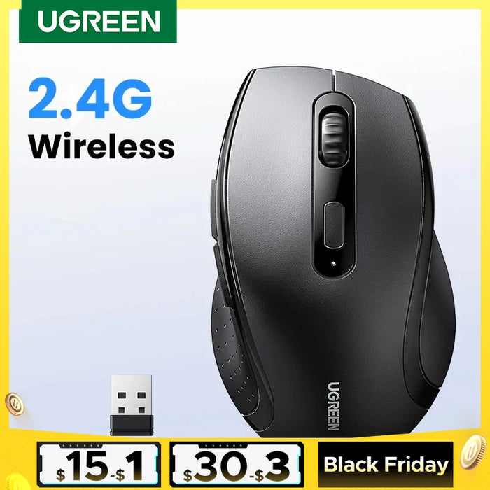 【ថ្មី】 UGREEN Wireless Mouse សម្រាប់កុំព្យូទ័រ 1600DPI Silent Mouse ជាមួយនឹង 2.4GHz USB Receiver for PC MacBook Tablet Laptop