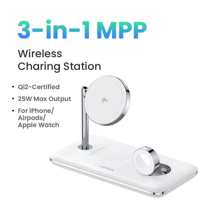 UGREEN MFi for Magsafe 25W Wireless Charger Stand 15W 3-in-1 Charging Station For iPhone 15 16 Pro Max For Apple Watch AirPods