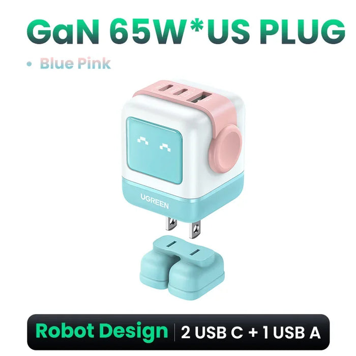 【US Plug】 UGREEN 65W 30W GaN Charger Robot Design PD3.0 Fast Charger QC4.0 3.0 PPS សម្រាប់ iPhone 16 15 14 Pro ថេប្លេតកុំព្យូទ័រ Macbook