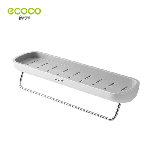 Ecoco Bathroom Shelves Storage Rack Wall Mounted Shampoo Spices Shower Organizer Bathroom Accessories with Towel Bar No Drill grey with rod