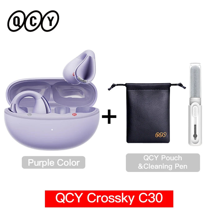 QCY Crossky C30 Ear Clip Earphones Bluetooth 5.4 Wireless Open Ear Sports TWS Earbuds Dual-Connection Headphones