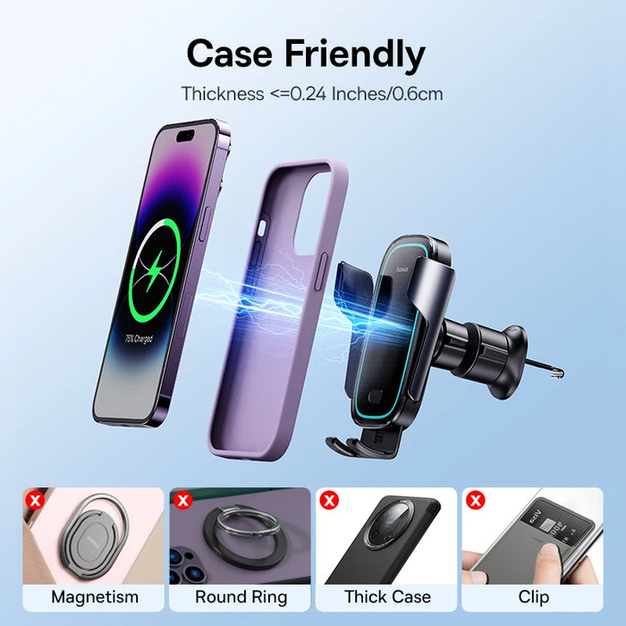 Baseus Car Phone Holder Infrared Wireless Charger for iPhone Samsung Xiaomi Realme Phone Holder Car Holder Air Vent Mount Holder