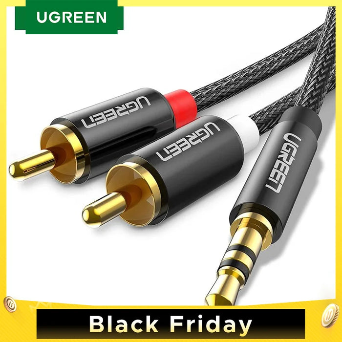 Ugreen RCA Cable HiFi Stereo 2RCA ដល់ 3.5mm Audio Cable AUX RCA Jack 3.5 Y Splitter for Amplifiers Audio Home Theater Cable RCA