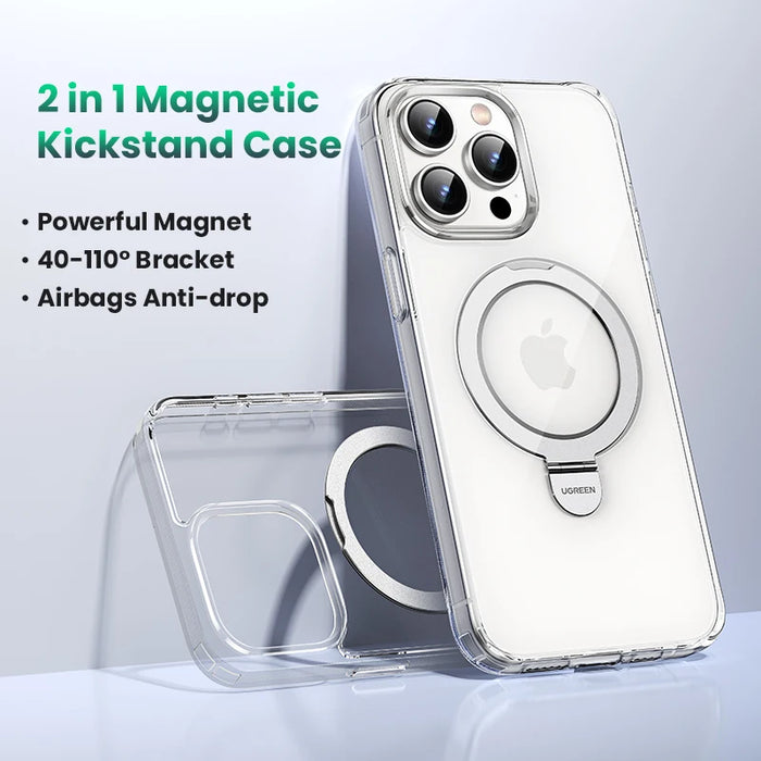 UGREEN 360° Magnetic Ring Stand Cases for iPhone 16 Pro Max 16pro 15 Max Cases for MagSafe Rotatable Magnet Kickstand Case