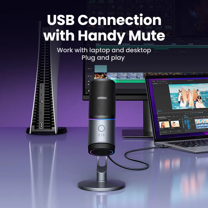 មីក្រូហ្វូន USB UGREEN ជាមួយរបៀប RGB Professional Condenser Mic សម្រាប់ PC Mac Gaming Karaoke ការថតស្ទ្រីម Podcasting