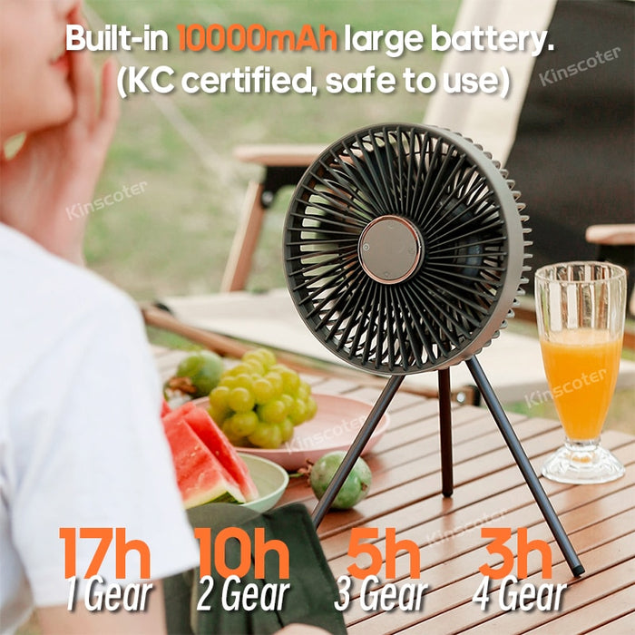 10inch Multifunctional Outdoor Camping Fan 10000mah Rechargeable Tent Ceiling Circulator Fans Fishing Floor Fan Remote Control