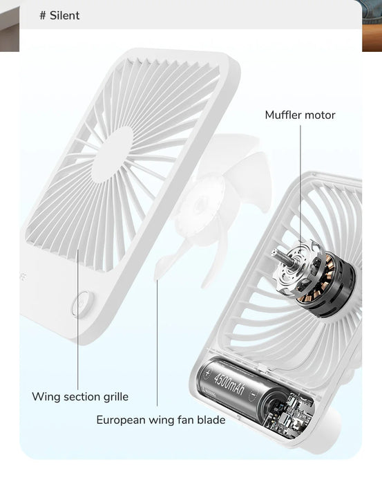 JISULIFE Portable Small Desk Fan Ultra Quiet Table Fan USB Rechargeable Cooling Fan With 4 Speed Powerful Wind Offices Fan