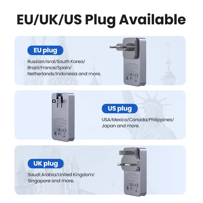 UGREEN 65W GaN Charger Quick Charge 4.0 3.0 USB C Charger សម្រាប់ iPhone 16 15 14 Pro PD 3.0 Fast Charger សម្រាប់ Macbook Laptop Tablet