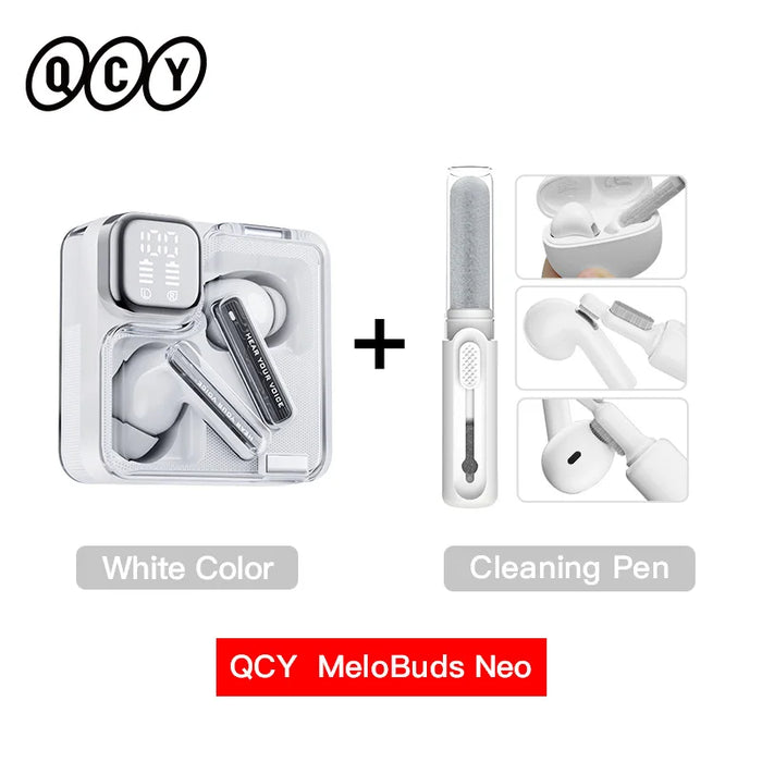 QCY MeloBuds Neo Wireless Earphones Bluetooth 5.3 LED Power Digital Display Transparent TWS Earbuds Dual-Connection Headphone