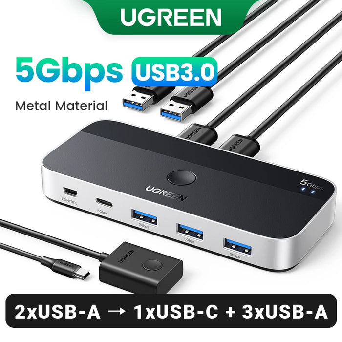 UGREEN USB Switch USB 3.0 Switcher Switch for PC Keyboard Mouse Printer 2 PCs Sharing 4 Devices USB Switch