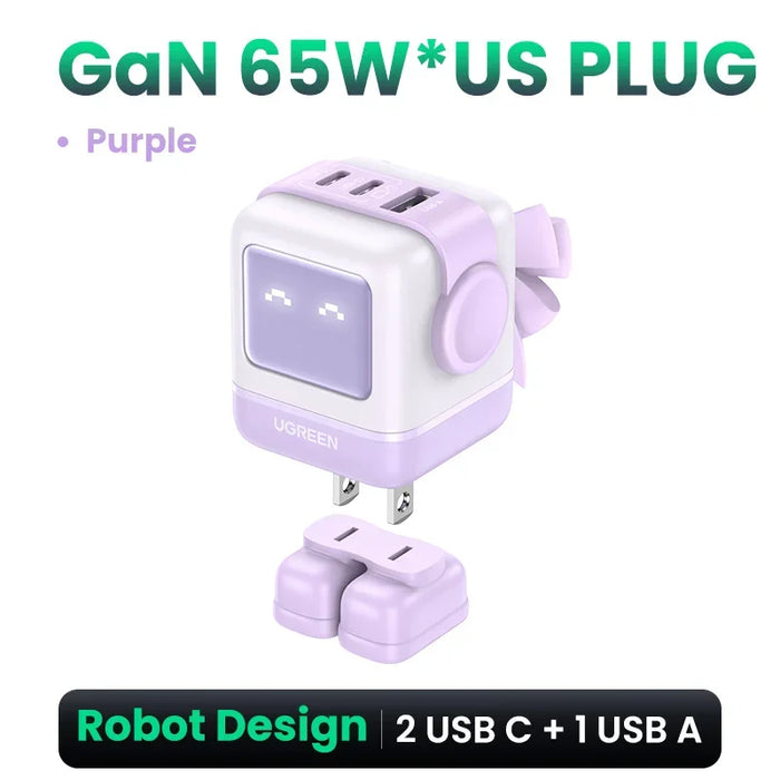 【US Plug】 UGREEN 65W 30W GaN Charger Robot Design PD3.0 Fast Charger QC4.0 3.0 PPS សម្រាប់ iPhone 16 15 14 Pro ថេប្លេតកុំព្យូទ័រ Macbook