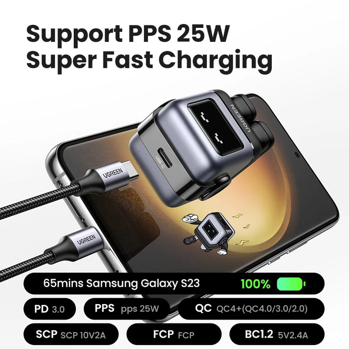 【US Plug】UGREEN 30W 65W GaN Charger Robot Design PD3.0 Fast Charger PPS for iPhone 16 15 Macbook Laptops Samsung XiaomiTablets