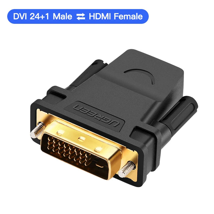 អាដាប់ទ័រ Ugreen DVI ទៅ HDMI អាដាប់ទ័រ Bidirectional DVI-D 24+1 ឧបករណ៍បំប្លែងខ្សែភ្ជាប់ពីបុរសទៅ HDMI ស្រីសម្រាប់ទូរទស្សន៍ HDTV Projector HDMI ទៅ DVI