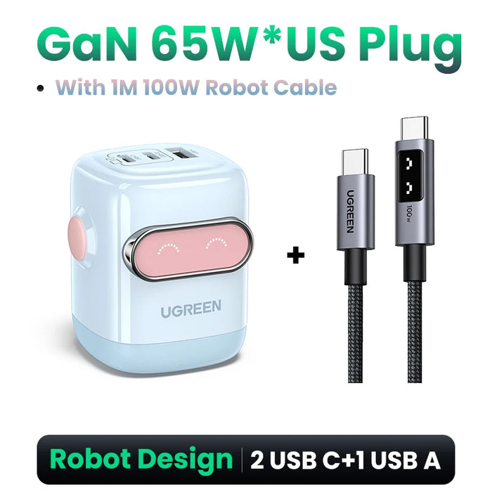 【US Plug】UGREEN 30W GaN Charger 2nd Gen Robot QC4.0 3.0 PPS PD3.0 Fast Charger For iPhone 16 15 14 Pro Max Samsung Xiaomi iPad