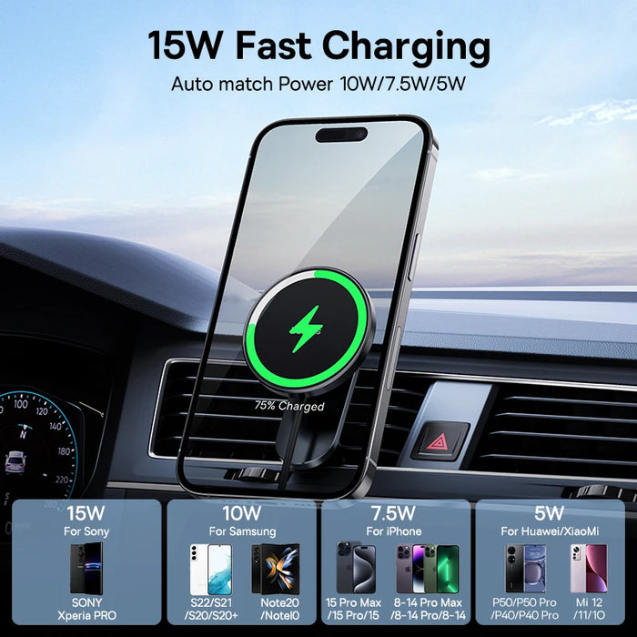 Baseus Magnetic Car Phone Holder Wireless Charger for Apple iPhone 15 14 13 12 11 Pro Max Wireless Charging Phone Holder Charger