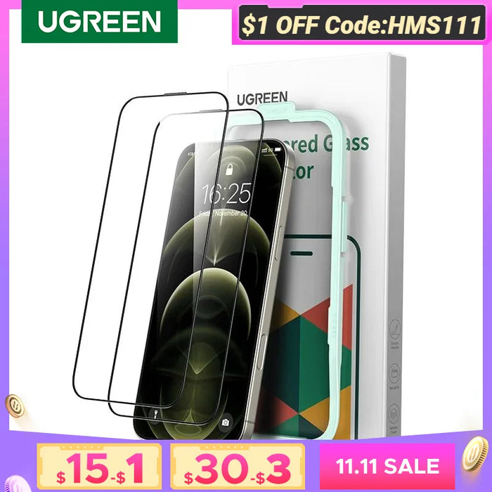 UGREEN សម្រាប់ iPhone 16 15 14 13 12 Pro Max Screen Protector សម្រាប់ iPhone 16 Plus Tempered Glass សម្រាប់ iPhone 15 XR Glass 9D Films