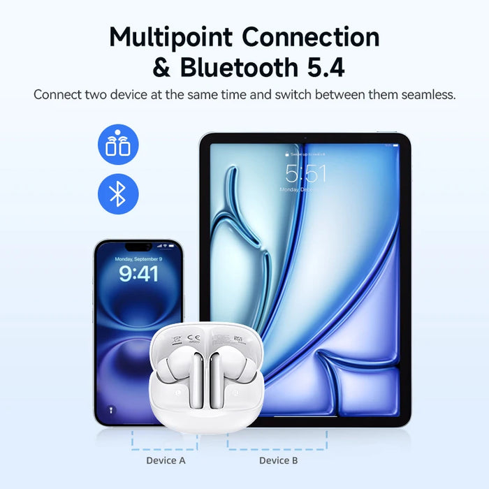 QCY Melobuds N50 ANC Bluetooth 5.4 Wireless Earphones Active Noise Cancellation 6 Mics Clear Call Earbuds Multipoint Connection