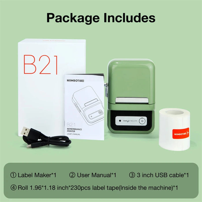 Niimbot B21 Portable Label Printer Wireless Bluetooth Label Maker Multifunctional Self-adhesive Pocket Label Machine