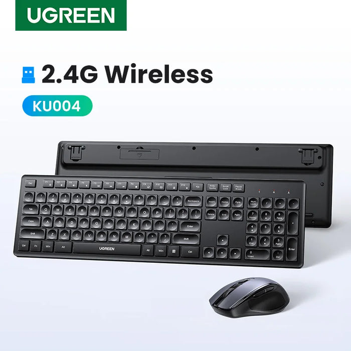 UGREEN Wireless Keyboard Mouse Set 2.4G 4000DPI Ergonomic Mice 104 Keys for Computer Laptop PC English US Arabic Keycaps Layout