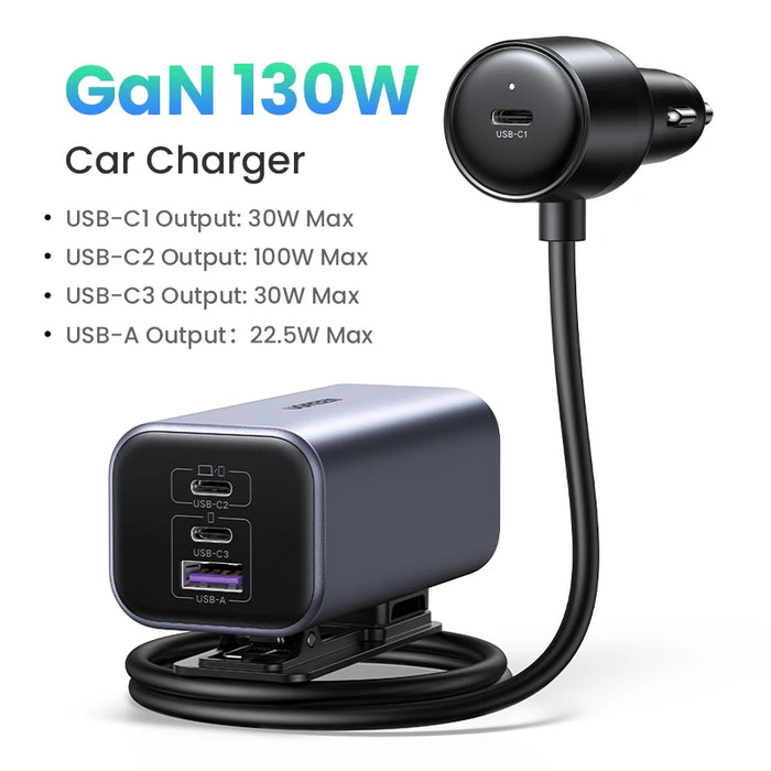 UGREEN Car Charger 130W Fast Charge Extender 4 USB Devices GaN Charger for iPhone 16 15 USB C Charger for iPad Notebook