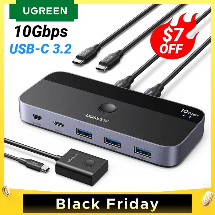 UGREEN 10Gbps USB C Switch USB C 3.2 Switcher for PC Keyboard, Mouse, Printer and Scanner 2 PCs Sharing 4 Devices USB Switch