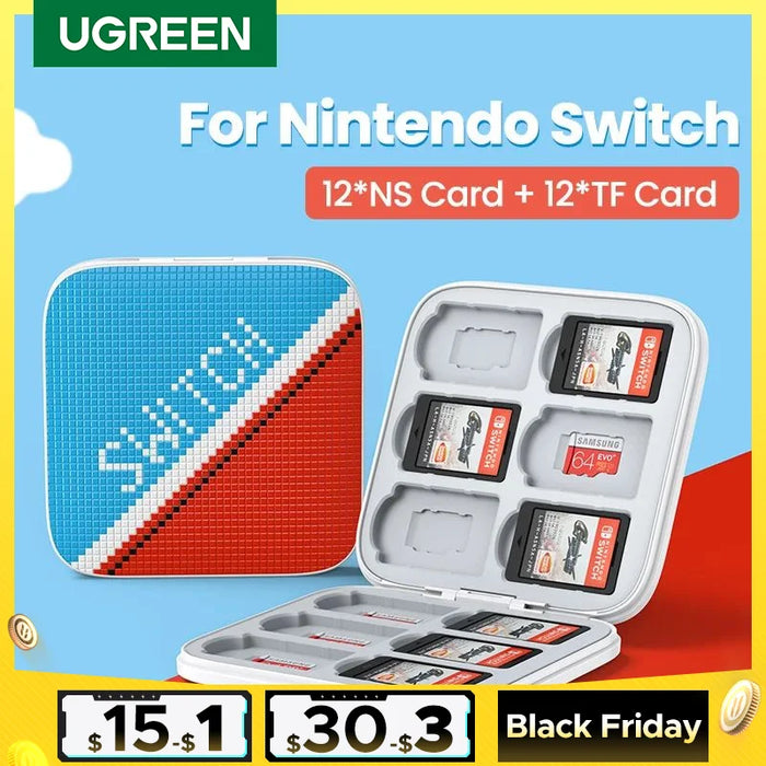 ស្រោមកាតហ្គេម UGREEN សម្រាប់ Nintendo Switch Game Card Micro SD Card Holder Portable Storage Bag 12 Game Card Slot 12 TF Card Slot