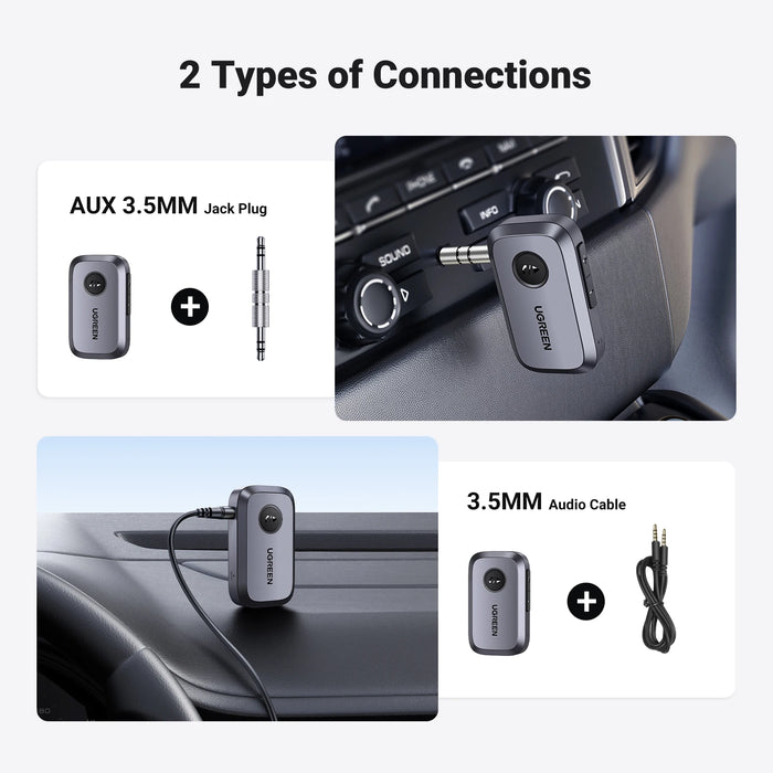 UGREEN Bluetooth Audio Receiver Car Adapter Wireless Car 3.5mm Jack Mic Handsfree Bluetooth 5.3 for Car Accessories Speaker