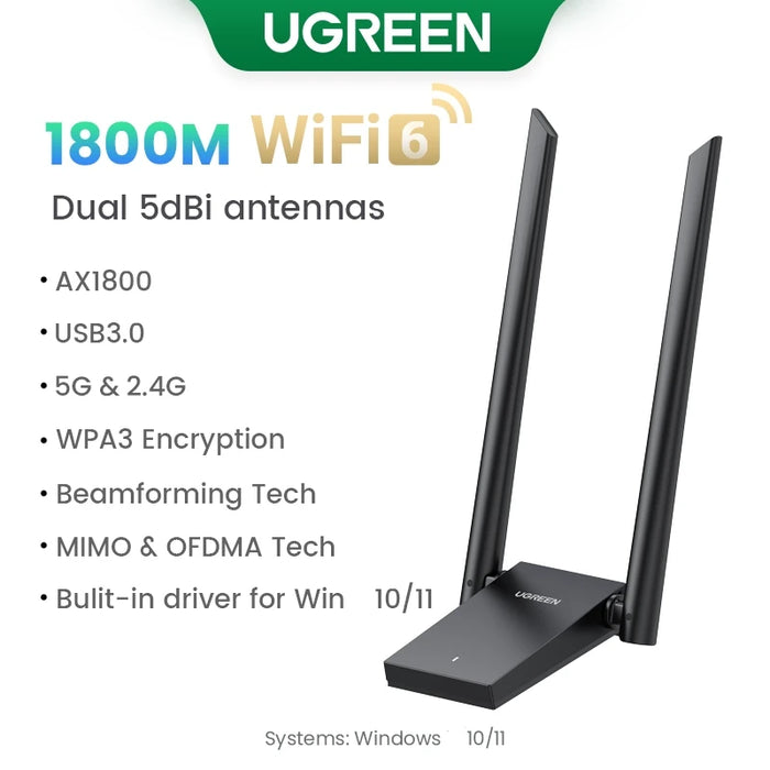 UGREEN AX1800 WiFi Adapter WiFi6 USB3.0 5G&2.4G Dual-band USB WiFi for PC Laptop Wifi Antenna USB Ethernet Receiver Network Card