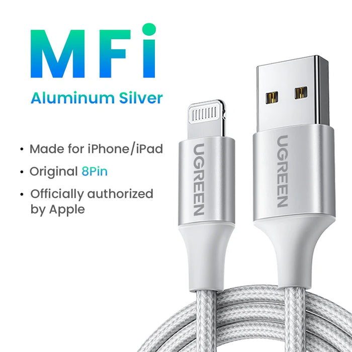 UGREEN MFi USB Cable for iPhone 14 13 12 Pro Max 2.4A Fast Charging Lightning Cable for iPad Mini Phone Data Cable