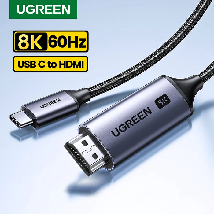 UGREEN USB C ទៅ 4K 8K HDMI-ខ្សែដែលត្រូវគ្នានឹង HDMI 8K/60Hz 4K/120Hz សម្រាប់ MacBook Pro iMac iPad Pro សម្រាប់ Samsung Galaxy USB C ទៅ HDMI 2.1