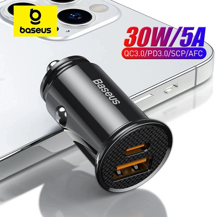 Baseus 30W USB Car Charger Quick Charge 4.0 3.0 FCP SCP USB PD For Xiaomi iPhone16 15 14 Pro Max Fast Charging Car Phone Charger