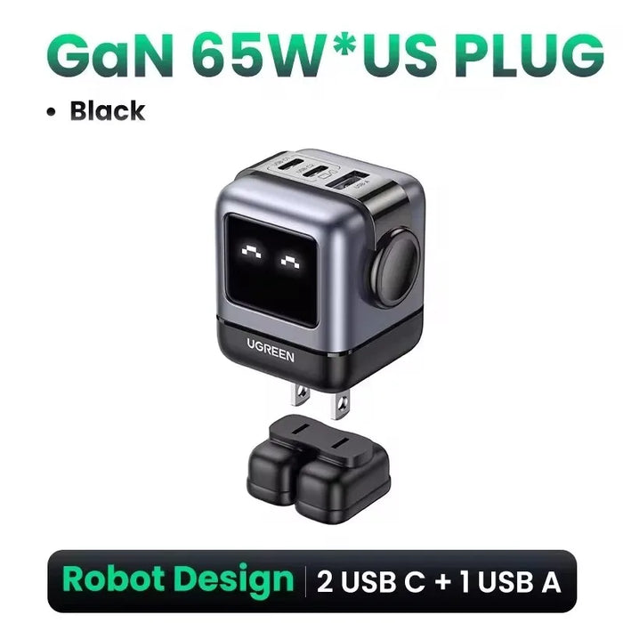 ថ្មី!UGREEN 65W GaN Charger Robot Design Quick Charge 4.0 3.0 PPS សម្រាប់ iPhone 16 15 14 Pro Macbook Laptop Tablet PD Fast Charger