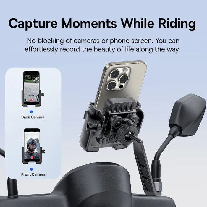 Baseus Universal Motorcycle Rearview Mirror Phone Mount Motorbike Holder Anti-Shake 360° Fits for 5.7"-7.2" for iPhone/Samsung