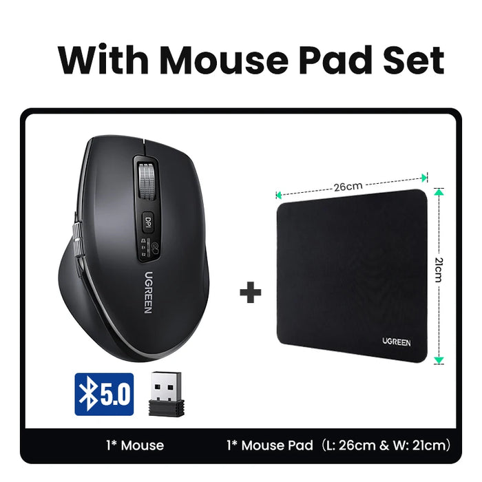 UGREEN Hyper-Fast Scroll Wireless Mouse Bluetooth 5.4 2.4G Ergonomic 5000DPI សម្រាប់ MacBook Tablets Laptops Computer Mice