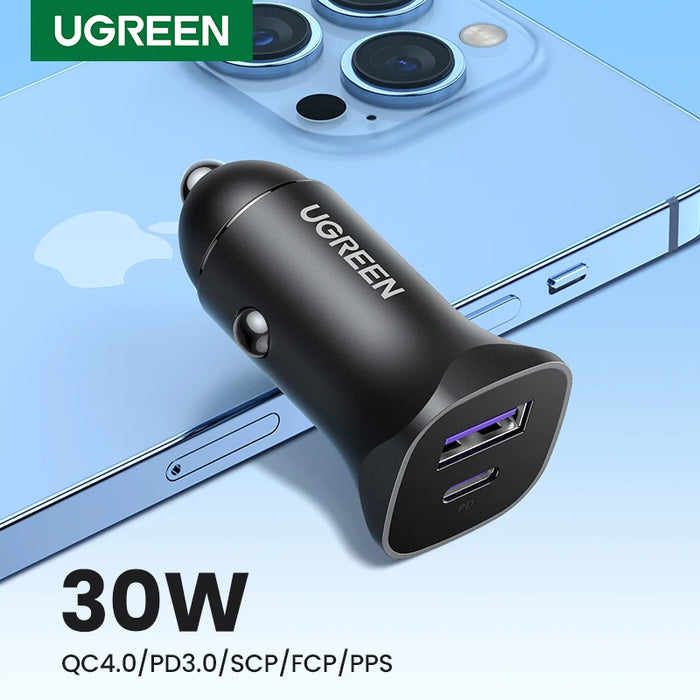 RU លក់ពិសេស UGREEN PD 30W Car Charger Fast Charger for iPhone Huawei Samung