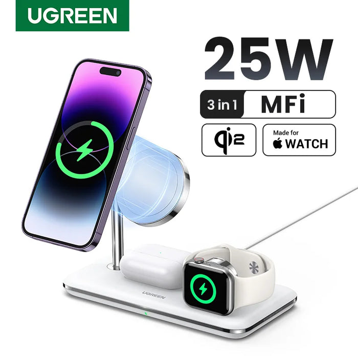 UGREEN MFi for Magsafe 25W Wireless Charger Stand 15W 3-in-1 Charging Station For iPhone 15 16 Pro Max For Apple Watch AirPods