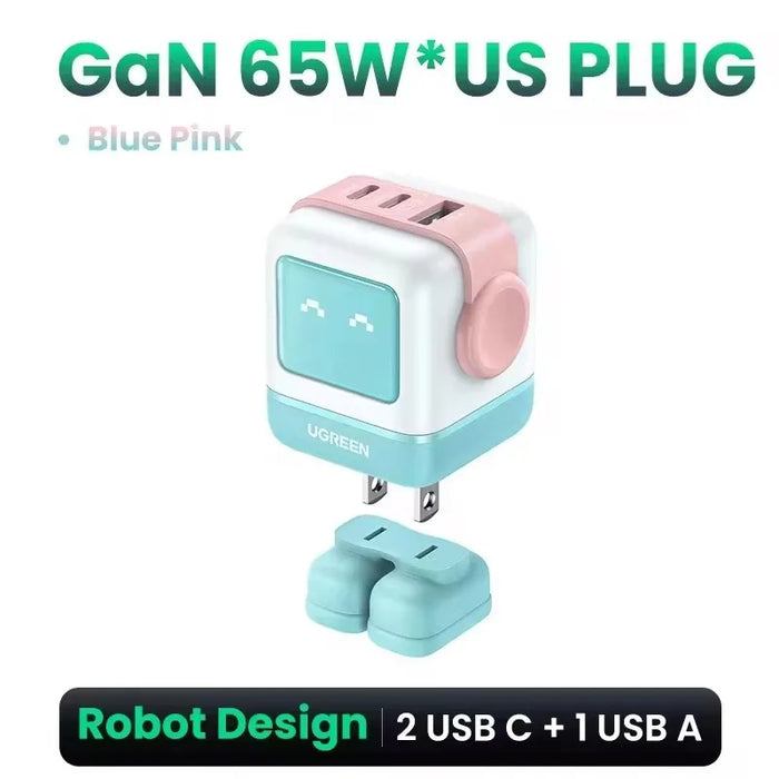 ថ្មី!UGREEN 65W GaN Charger Robot Design Quick Charge 4.0 3.0 PPS សម្រាប់ iPhone 16 15 14 Pro Macbook Laptop Tablet PD Fast Charger