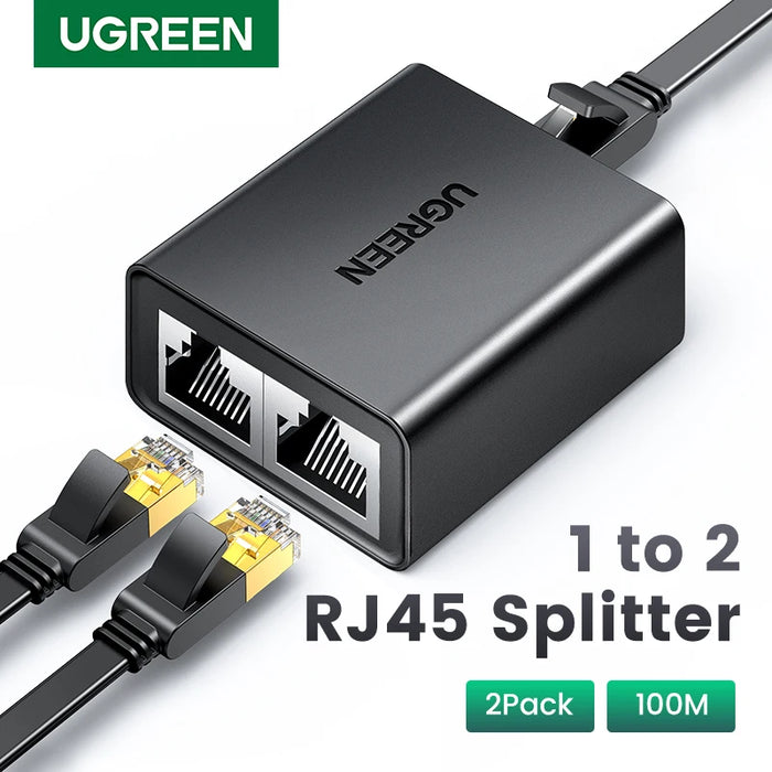 UGREEN RJ45 Splitter 1 ទៅ 2 Ethernet Adapter Internet Network Cable Extender RJ45 Connector Coupler for PC Laptop TV Box Router