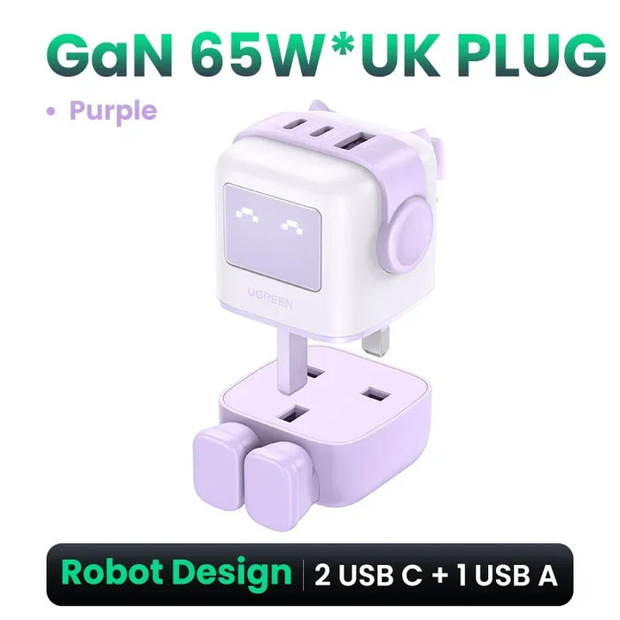 【UK Plug】 UGREEN 65W GaN Charger Robot Design QC 4.0 3.0 PPS សម្រាប់ iPhone 16 15 14 Pro Macbook Laptop Tablet PD 3.0 Fast Charger