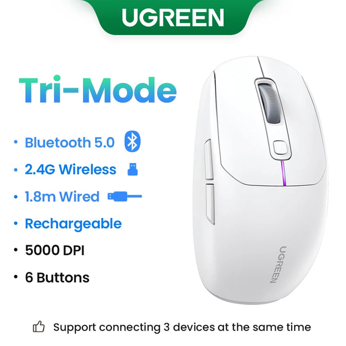 UGREEN Gaming Mouse 5000DPI Wireless Mouse Bluetooth 5.0 2.4G Wired Rechargeable Gamer Mice 6 Buttons For MacBook Tablet Laptops