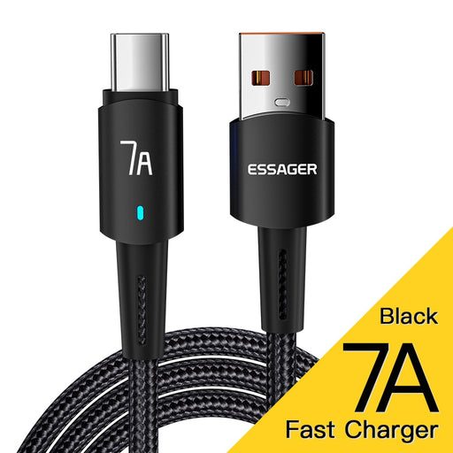 Essager USB C To USB C Cable PD100W 60W Fast Charge Mobile Cell Phone Charging Cord Wire For Xiaomi Samsung Huawei Macbook iPad CN 7A Black