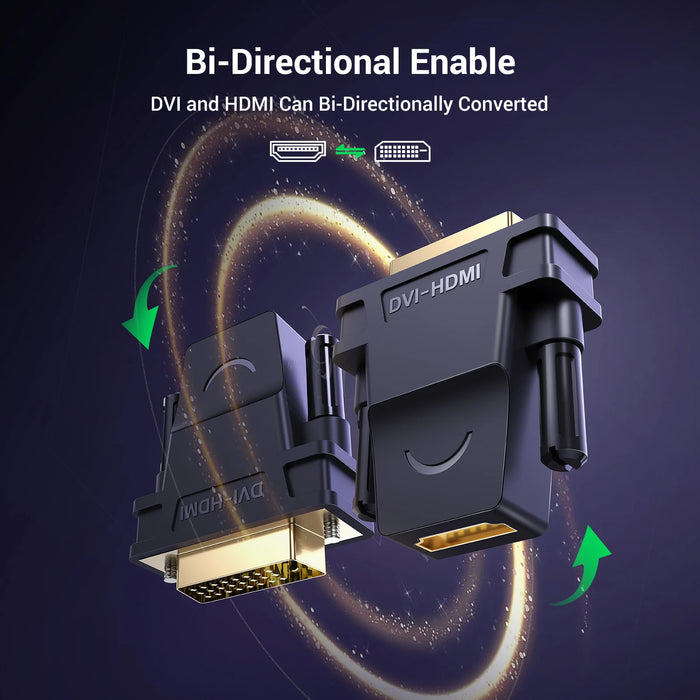 អាដាប់ទ័រ Ugreen DVI ទៅ HDMI អាដាប់ទ័រ Bidirectional DVI-D 24+1 ឧបករណ៍បំប្លែងខ្សែភ្ជាប់ពីបុរសទៅ HDMI ស្រីសម្រាប់ទូរទស្សន៍ HDTV Projector HDMI ទៅ DVI