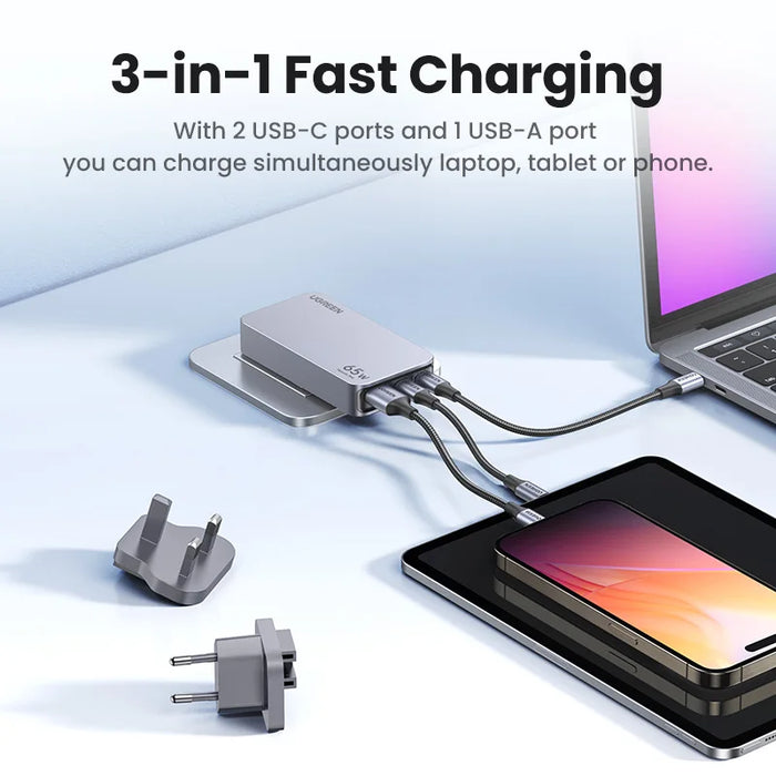 UGREEN 65W GaN Charger Quick Charge 4.0 3.0 USB C Charger សម្រាប់ iPhone 16 15 14 Pro PD 3.0 Fast Charger សម្រាប់ Macbook Laptop Tablet