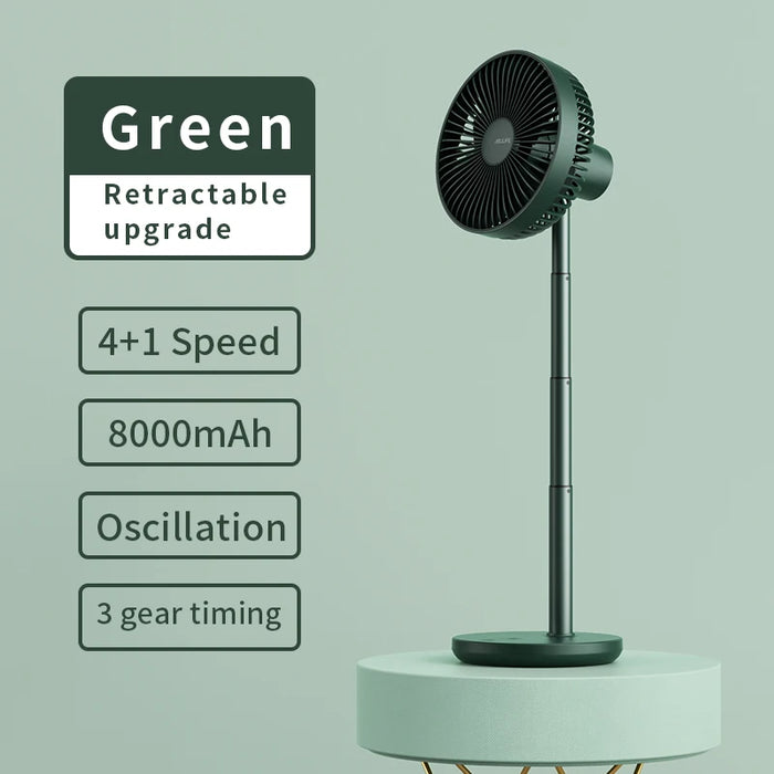 JISULIFE Desk Fan 8000mAh Portable Rechargeable Fan 5 Speeds Silent Table Fan for Home Office Mini Ventilador Portatil Fans timed fan green