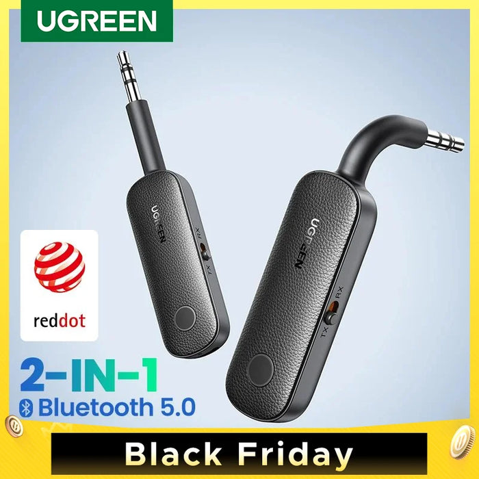 UGREEN 2-in-1 Bluetooth Adapter Transmitter Receiver Bluetooth AUX 5.0 Wireless 3.5mm Adapter Stereo for Earphones TV Car Audio