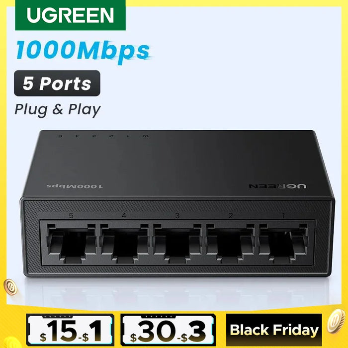 UGREEN Ethernet Switch 1000Mbps Mini Network Expension 5/8Ports All Gigabit for Router Lan Hub Full/Half Duplex Plug and Play