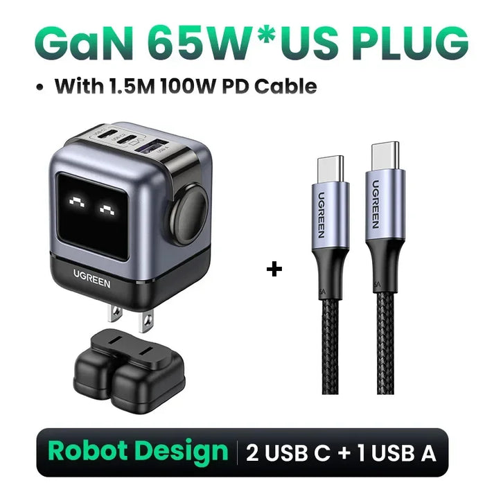 【US Plug】UGREEN 30W 65W GaN Charger Robot Design PD3.0 Fast Charger PPS for iPhone 16 15 Macbook Laptops Samsung XiaomiTablets