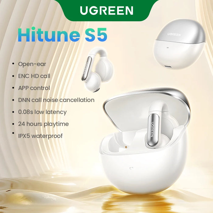 UGREEN HiTune S5 TWS Open Ear Clip Wireless Earbuds Bluetooth Sports Earphones កាសស្តាប់ត្រចៀកក្នុងមីក្រូហ្វូនដែលមានត្រចៀក និងទំពក់ត្រចៀក