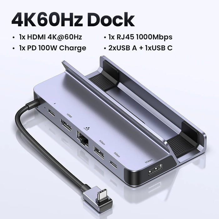 UGREEN USB C Docking Station ទៅ HDMI 4K60Hz RJ45 PD100W EU US UK Charger Dock for Steam Deck ROG Ally MacBook PC USB AC 3.0 HUB